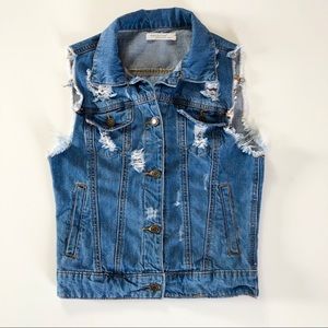 Machine Jeans Inc Italy Distressed Button Up Denim Vest